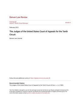 The Judges of the United States Court of Appeals for the Tenth Circuit