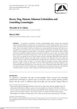 Raven, Dog, Human: Inhuman Colonialism and Unsettling Cosmologies