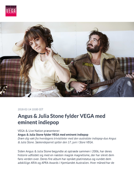 Angus & Julia Stone Fylder VEGA Med Eminent Indiepop