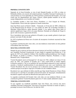 PRIMERA CONSTITUCIÓN Separado De La Gran Colombia, Se Crea El