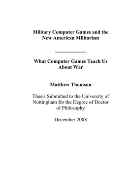 Military Computer Games and the New American Militarism