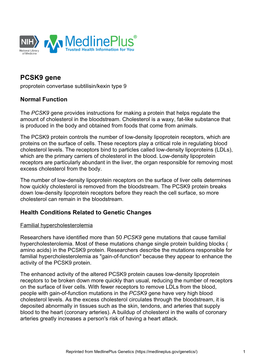 PCSK9 Gene Proprotein Convertase Subtilisin/Kexin Type 9