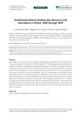 Continental Diatom Biodiversity Discovery and Description in China: 1848 Through 2019