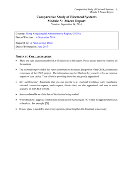 Macro Report Comparative Study of Electoral Systems Module 5: Macro Report Version: September 14, 2016