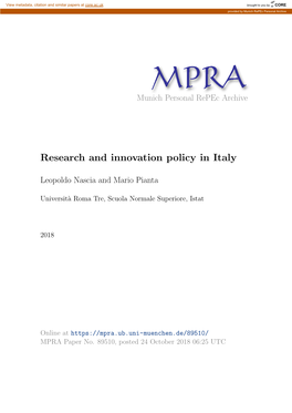 Research and Innovation Policy in Italy