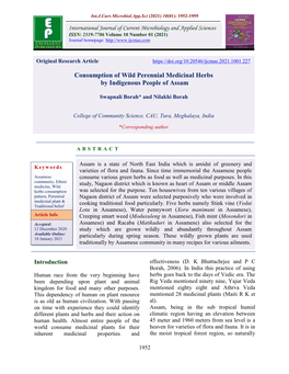 Consumption of Wild Perennial Medicinal Herbs by Indigenous People of Assam