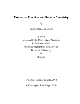 Exodermal Function and Suberin Chemistry