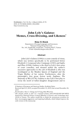 John Lyly's Galatea: Memes, Cross-Dressing, and Likeness