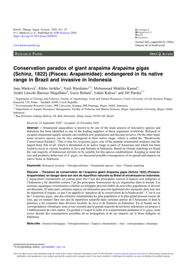 Conservation Paradox of Giant Arapaima Arapaima Gigas (Schinz, 1822) (Pisces: Arapaimidae): Endangered in Its Native Range in Brazil and Invasive in Indonesia