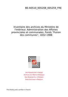 Ministère De L'intérieur. Fusion Des Communes (Versement 2003)