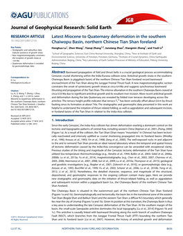 Latest Miocene to Quaternary Deformation in the Southern 10.1002/2015JB012135 Chaiwopu Basin, Northern Chinese Tian Shan Foreland