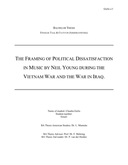 The Framing of Political Dissatisfaction in Music by Neil Young During the Vietnam War and the War in Iraq