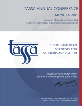 TASSA ANNUAL CONFERENCE March 3-4, 2012 University of Maryland, College Park Robert H