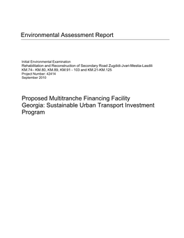 Proposed Multitranche Financing Facility Georgia: Sustainable Urban Transport Investment Program