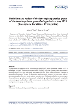 Definition and Review of the Lancangjiang Species Group of the Termitophilous Genus Orthogonius Macleay, 1825 (Coleoptera, Carabidae, Orthogoniini)