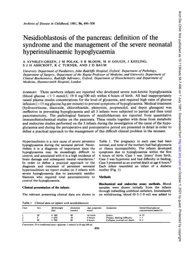 Nesidioblastosis of the Pancreas: Definition of the Syndrome and the Management of the Severe Neonatal Hyperinsulinaemic Hypoglycaemia