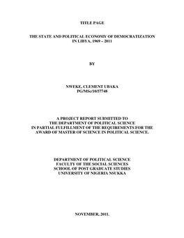 Title Page the State and Political Economy Of