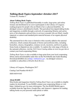 Talking Book Topics September-October 2017