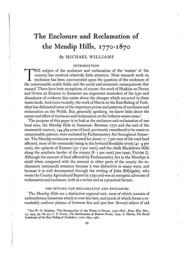 The Enclosure and Reclamation of the Mendip Hills, I77o.X87o