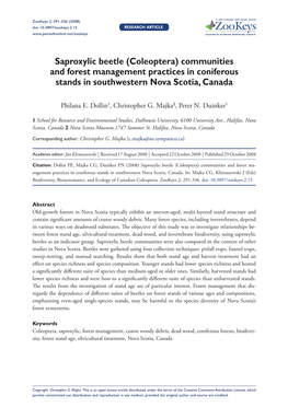Saproxylic Beetle (Coleoptera) Communities and Forest Management Practices in Coniferous Stands in Southwestern Nova Scotia, Canada