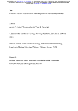 Correlated Evolution of Sex Allocation and Mating System in Wrasses and Parrotfishes