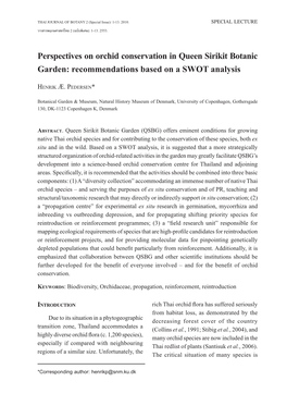 Perspectives on Orchid Conservation in Queen Sirikit Botanic Garden: Recommendations Based on a SWOT Analysis