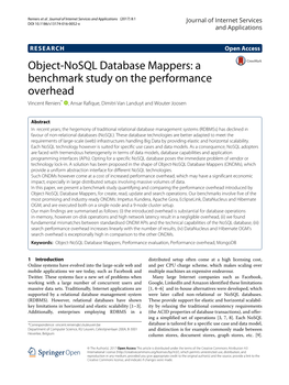 Object-Nosql Database Mappers: a Benchmark Study on the Performance Overhead Vincent Reniers* , Ansar Rafique, Dimitri Van Landuyt and Wouter Joosen