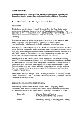 Cardiff University Further Information for the National Assembly's