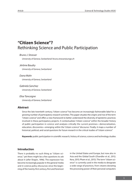 “Citizen Science”? Rethinking Science and Public Participation