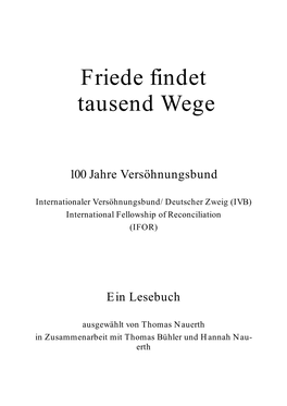 Friede Findet Tausend Wege