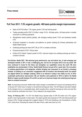 7.5% Organic Growth, +60 Basis Points Margin Improvement