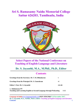 Sri S. Ramasamy Naidu Memorial College Sattur 626203, Tamilnadu, India
