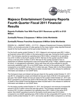 Majesco Entertainment Company Reports Fourth Quarter Fiscal 2011 Financial Results