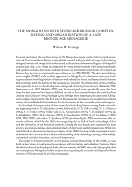 THE MONGOLIAN DEER STONE-KHIRIGSUUR COMPLEX: DATING and ORGANIZATION of a LATE BRONZE AGE MENAGERIE William W. Fitzhugh Concentr