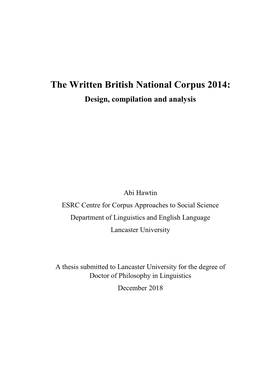 The Written British National Corpus 2014: Design, Compilation and Analysis