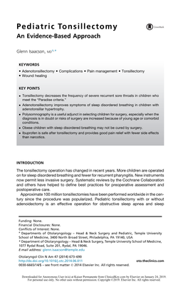 Pediatric Tonsillectomy an Evidence-Based Approach