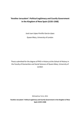 Political Legitimacy and Courtly Government in the Kingdom of New Spain (1535-1568)