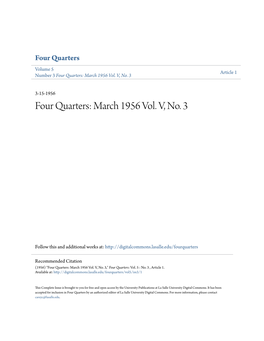 Four Quarters Volume 5 Article 1 Number 3 Four Quarters: March 1956 Vol