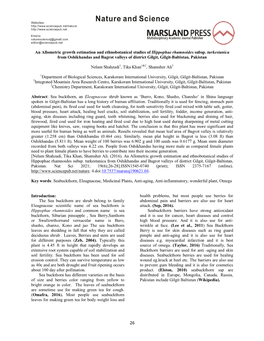 An Allometric Growth Estimation and Ethnobotanical Studies of Hippophae Rhamnoides Subsp
