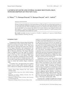 Lacertas of South and Central Zagros Mountains, Iran, with Description of Two New Taxa