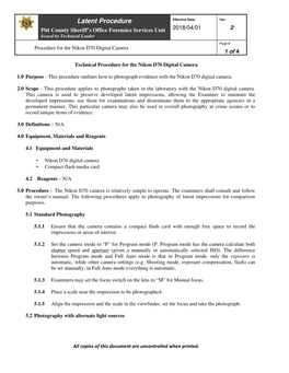 Procedure for the Nikon D70 Digital Camera 1 of 4