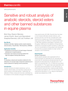 Sensitive and Robust Analysis of Anabolic Steroids, Steroid Esters and Other Banned Substances in Equine Plasma