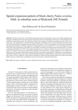 Spatial Expansion Pattern of Black Cherry Padus Serotina Ehrh. in Suburban Zone of Białystok (NE Poland)