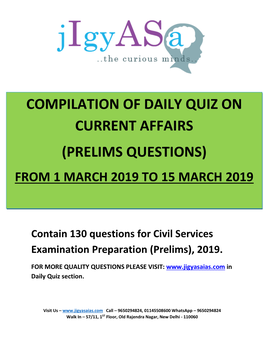 Compilation of Daily Quiz on Current Affairs