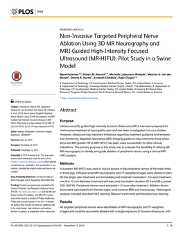 Non-Invasive Targeted Peripheral Nerve Ablation Using 3D MR Neurography and MRI-Guided High-Intensity Focused Ultrasound (MR-HIFU): Pilot Study in a Swine Model