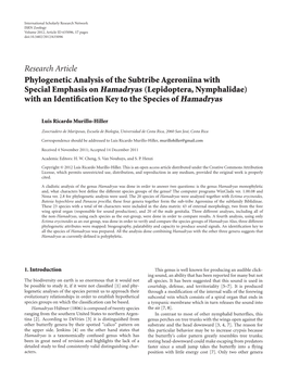 Phylogenetic Analysis of the Subtribe Ageroniina with Special Emphasis on Hamadryas (Lepidoptera, Nymphalidae) with an Identification Key to the Species of Hamadryas