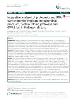 Integrative Analyses of Proteomics and RNA Transcriptomics Implicate