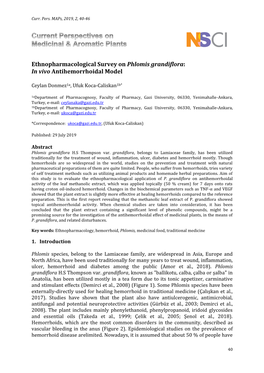 Ethnopharmacological Survey on Phlomis Grandiflora: in Vivo Antihemorrhoidal Model