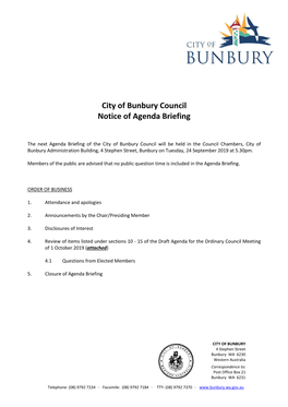 City of Bunbury Council Notice of Agenda Briefing