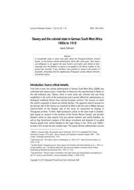 Slavery and the Colonial State in German South West Africa 1880S to 1918 Jakob Zollmann